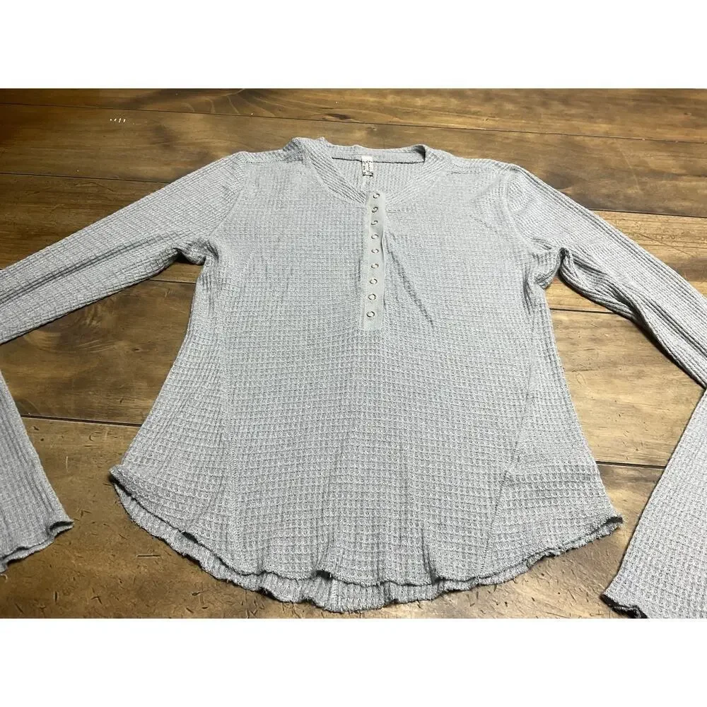 Intimately Free People Womens Y2K Waffle Knit Thermal Henley Top Size M Preppy